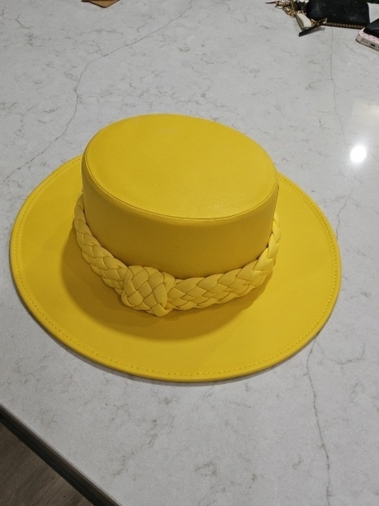 Yellow Braided-Band Wide Brim Women’s Hat